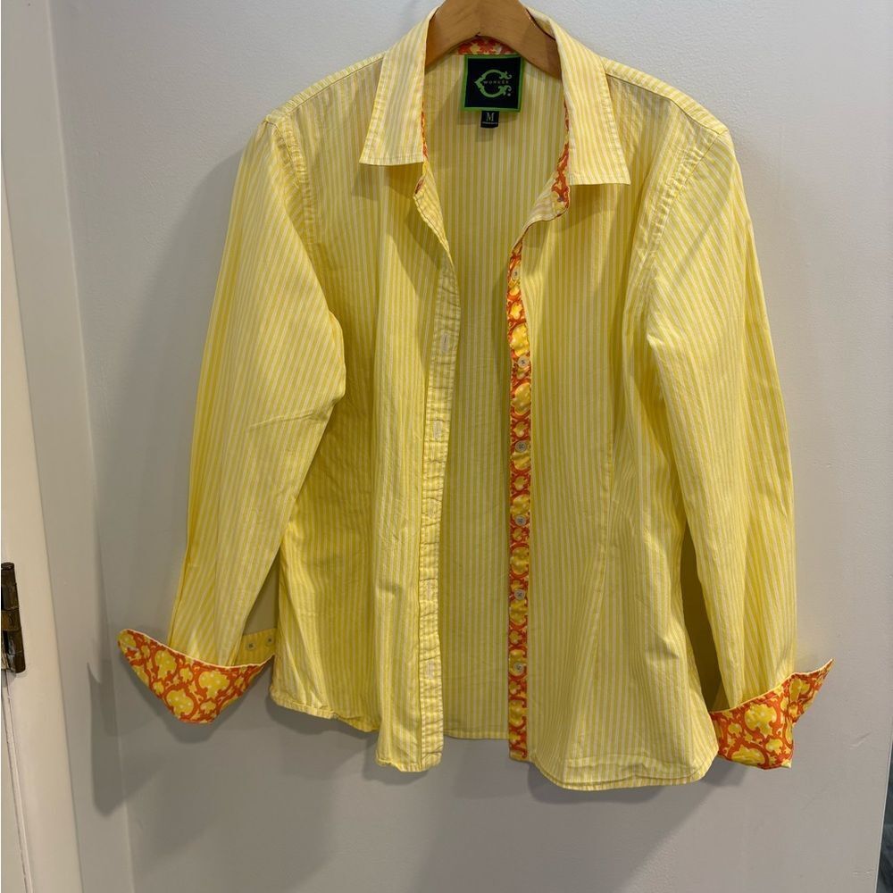 C. Wonder Yellow Striped Women's Shirt with Orange Floral Trim